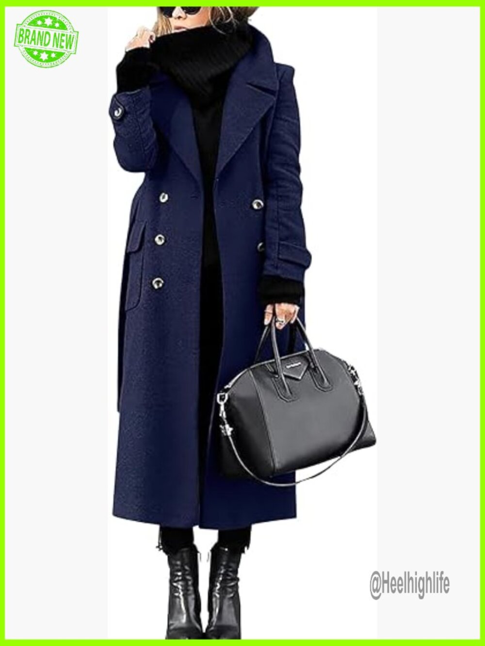 Long Double Breasted Pea Coat Notch Collar Winter Overcoat - Picture 1 of 2